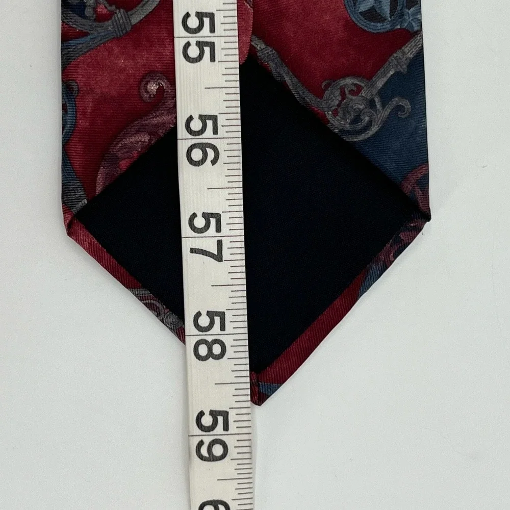 Vtg 90s Courtenay Tie Mens Silk Red Blue Gray Ornate Medallion Baroque Abstract